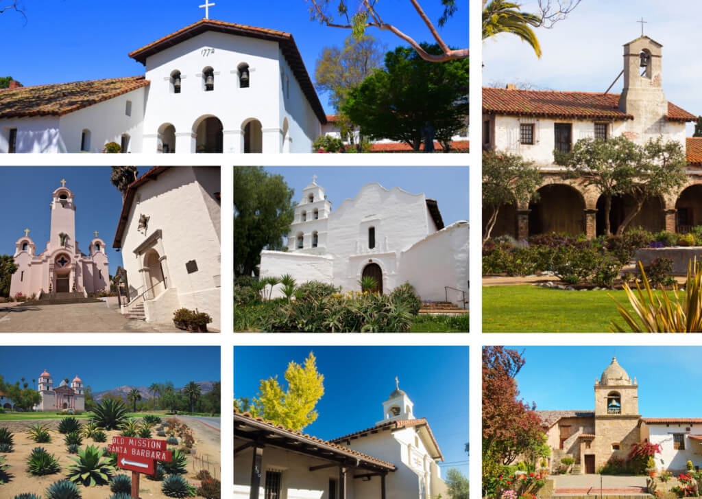 list of all 21 California missions plus mission map