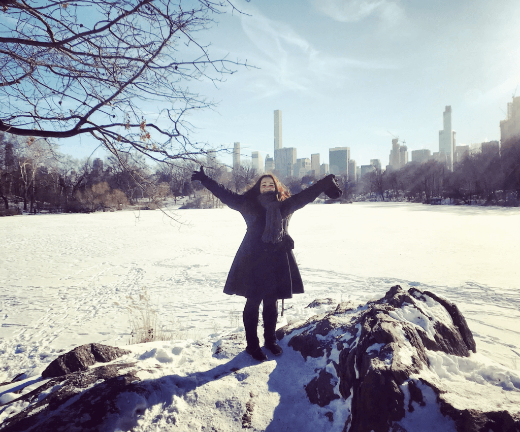 Elle in Central Park NYC at Christmas time