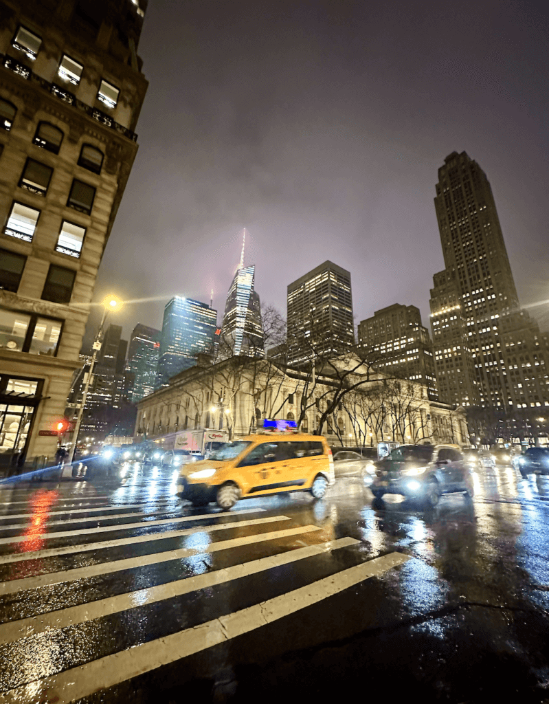 New York Public Library in the rain 