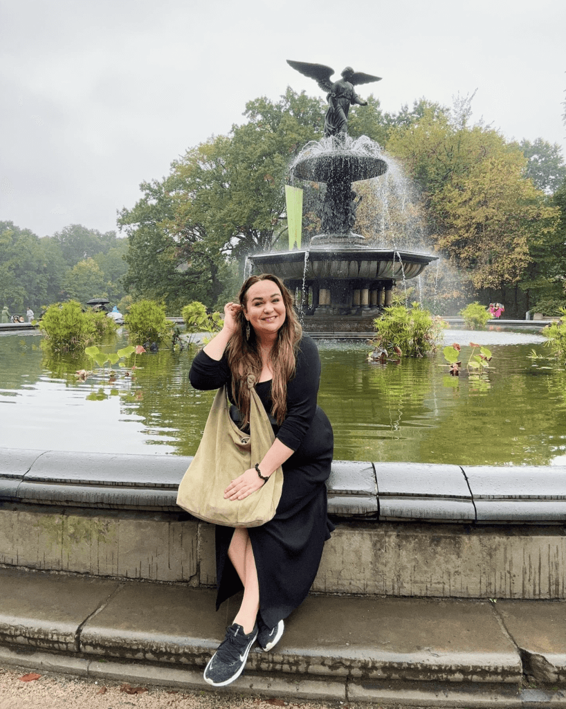 Elle sat on Bethesda Fountain in Central Park. 