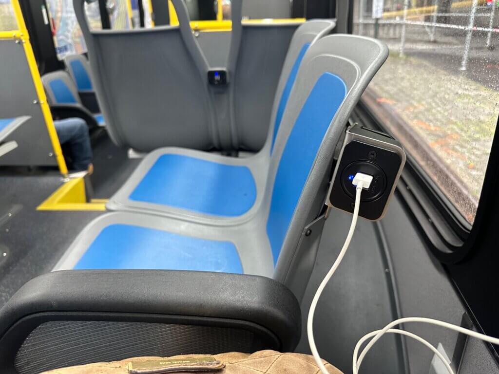 Phone charging on a NYC bus