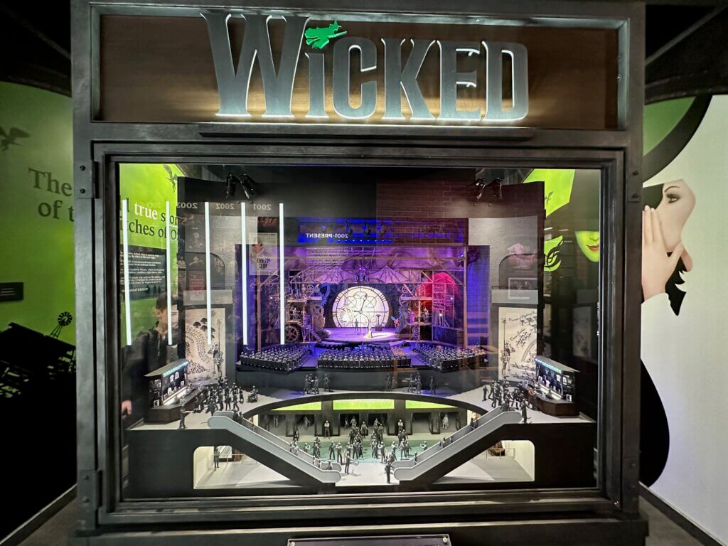 A model of the WICKED theatre in the Museum of Broadway