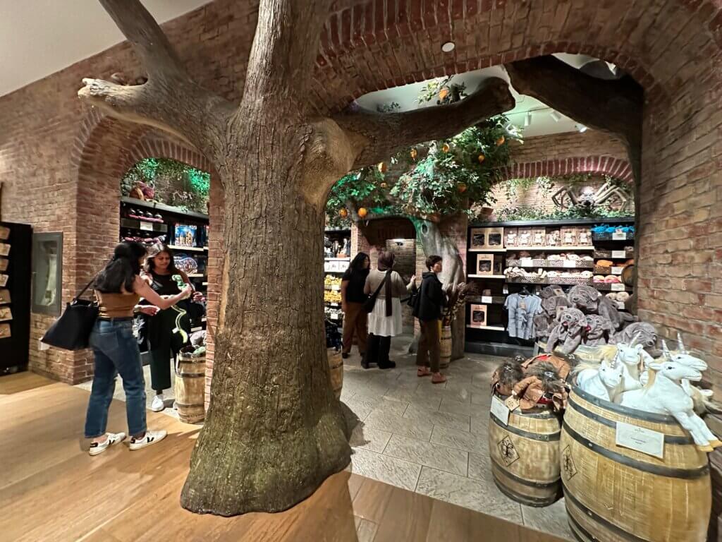 The forbidden forest area inside the Harry Potter store. 