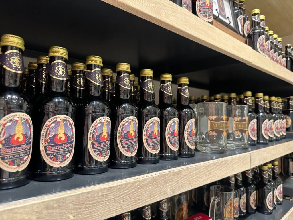 Traditional butterbeer bottles at the harry potter store