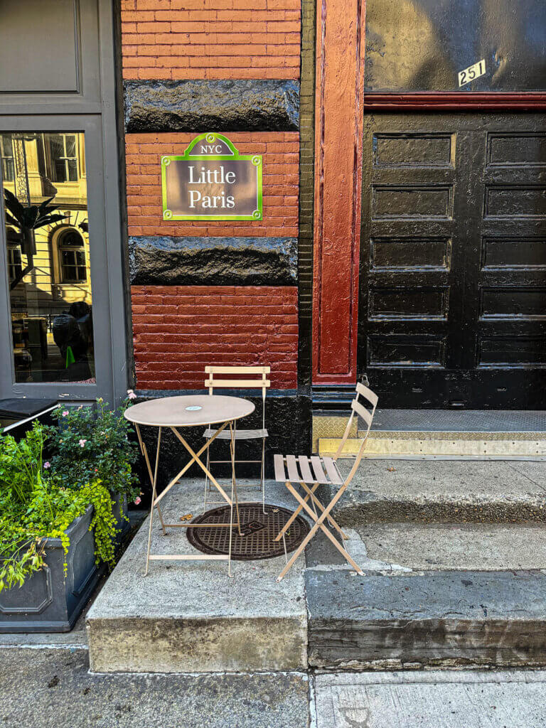 Outdoor seating at Compagnie des Vins Surnaturels in Little Paris. 