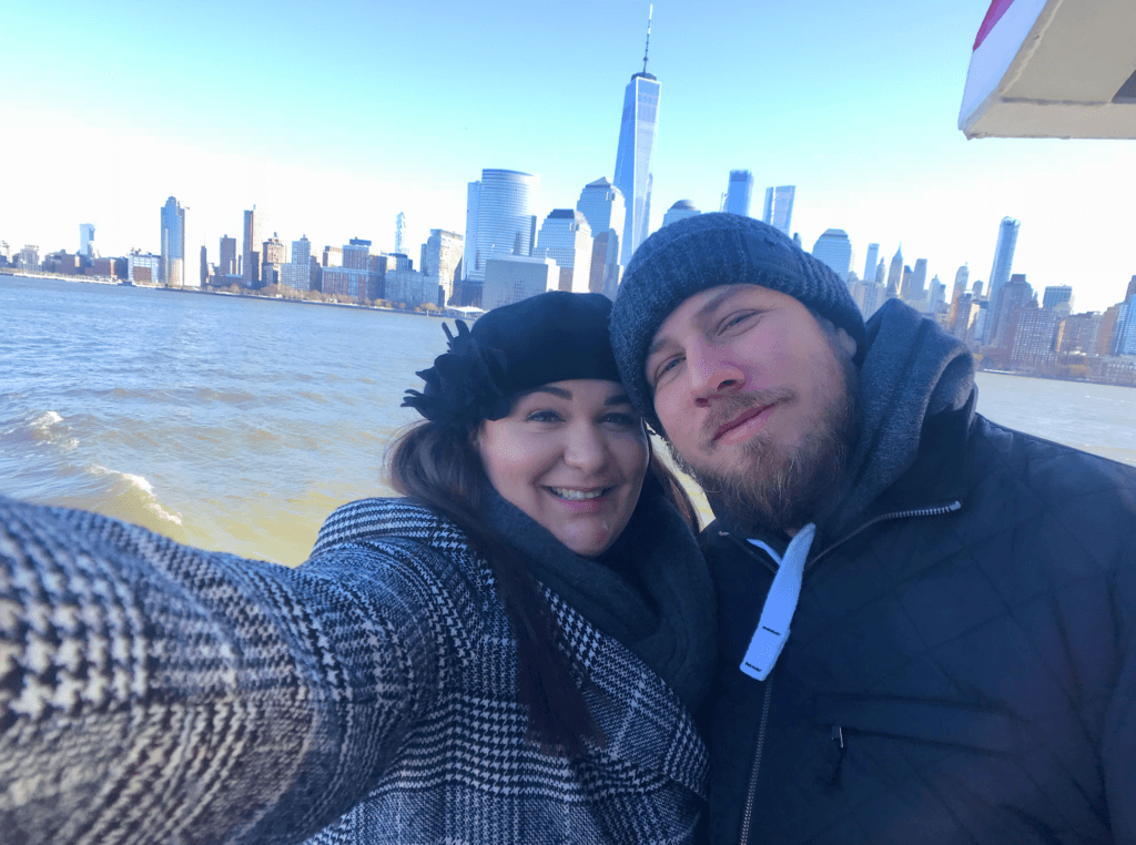 Elle and her husband on a Thanksgiving boat cruise in NYC