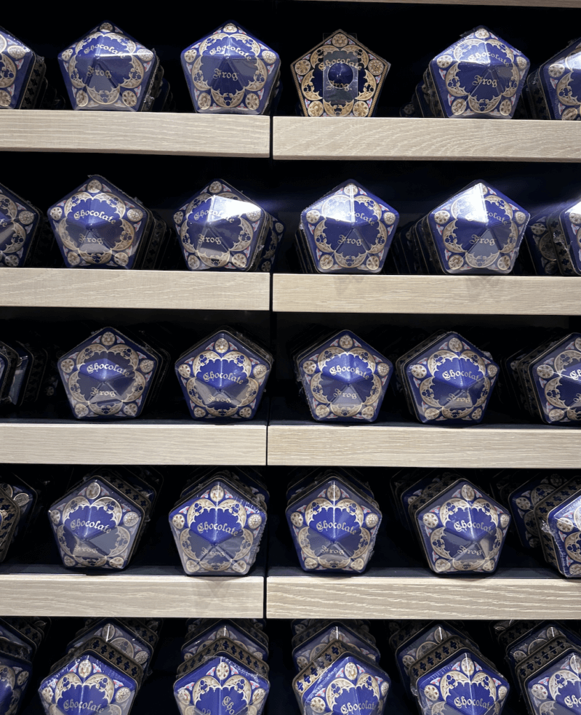 Shelves upon shelves of Chocolate Frogs. 