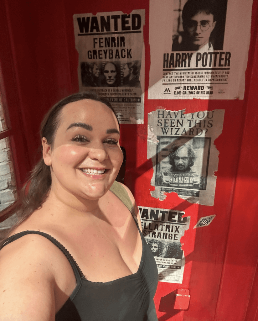 Enjoying one of the photo opportunities at the Harry Potter store. 