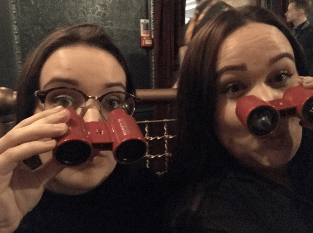 My sister and I, getting ready to watch the Cursed Child!