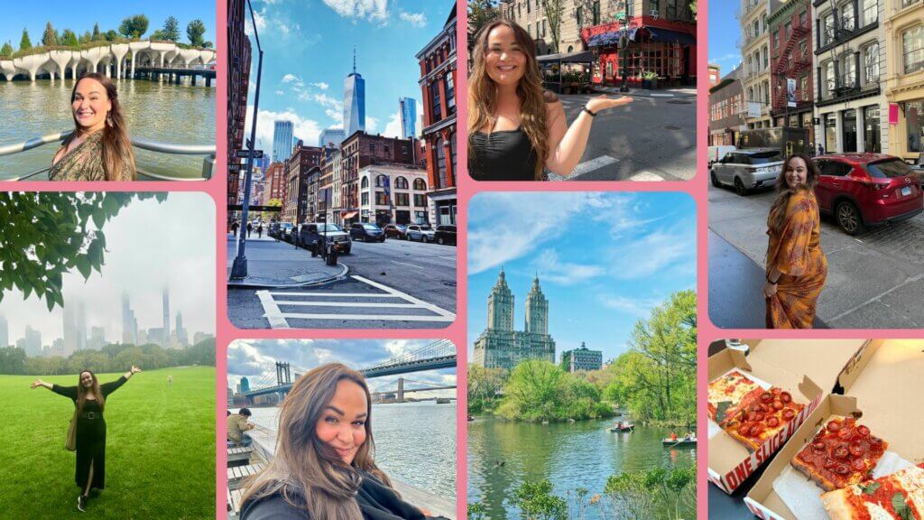 A collection of images of Ellie in NYC, in different parts of the city