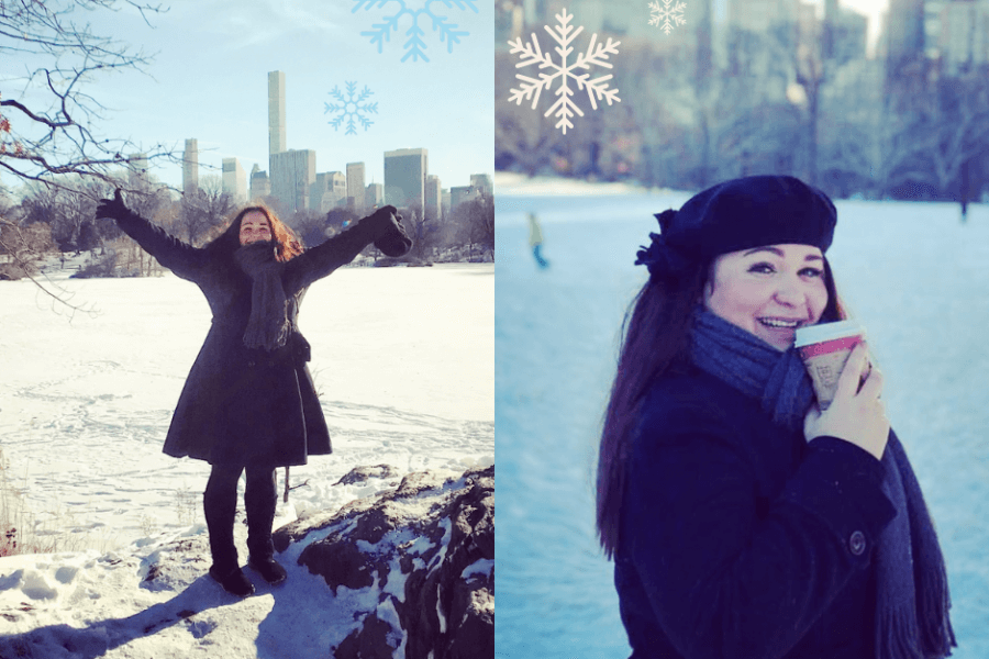 Ellie in NYC at Christmas time in the snow