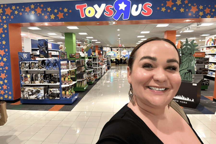 Ellie inside Toys R Us in Macy's NYC