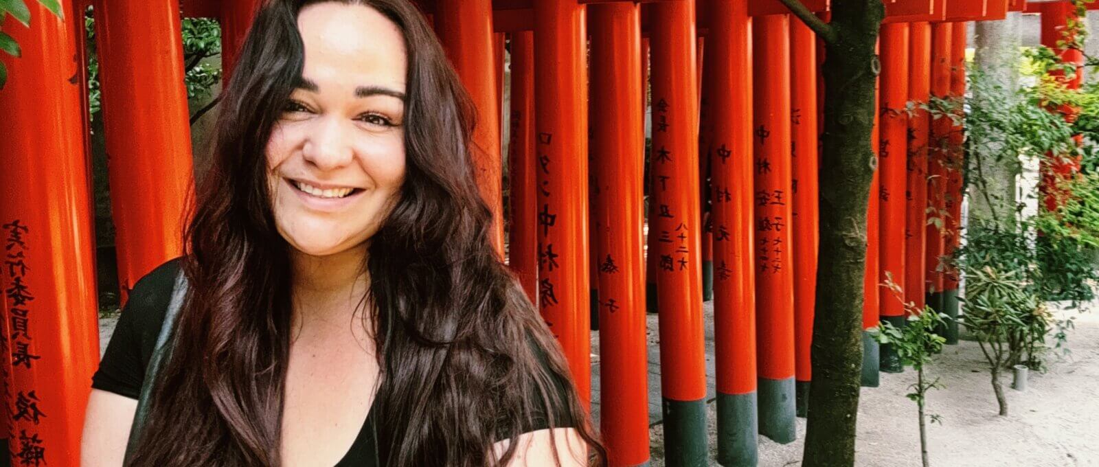Ellie in a shrine in Fukuoka, Japan