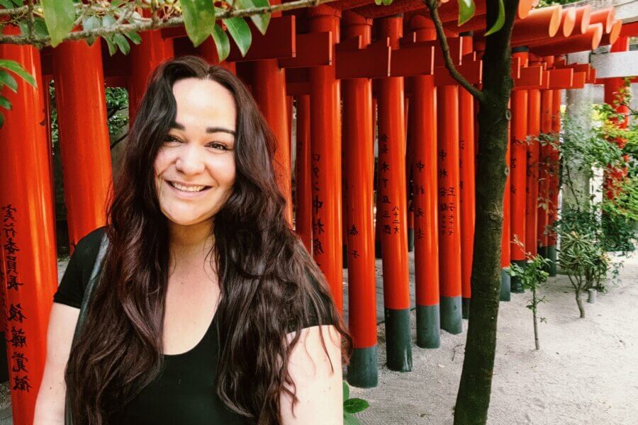 Ellie in a shrine in Fukuoka, Japan