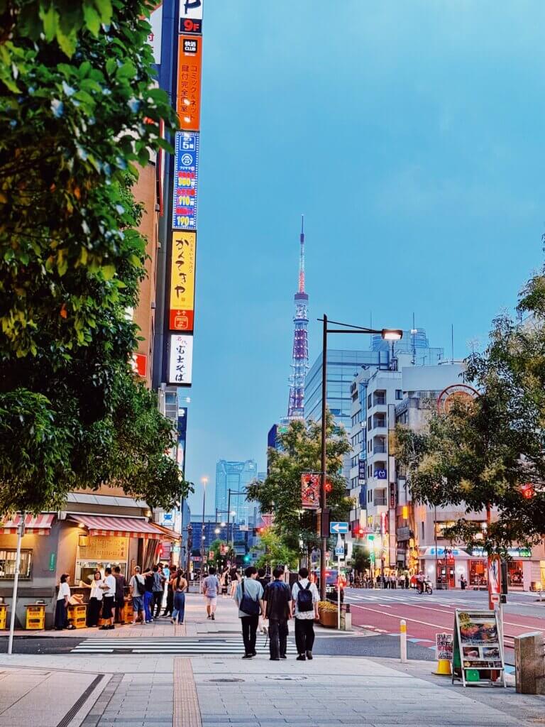 Friends walking in Tokyo